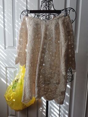 Cream Lace Crochet A-Line Skirt - Women's